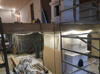 No new walls were built upstairs, those that were not removed were covered in new plaster.