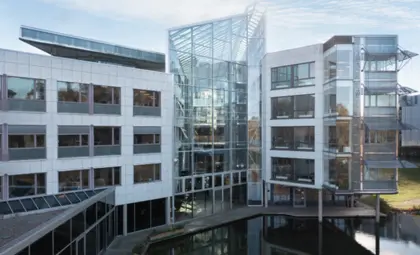 The atrium's solar control glass 